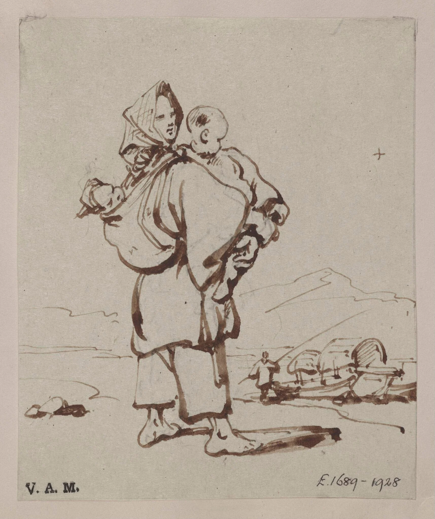A boatwoman holding two children, detail