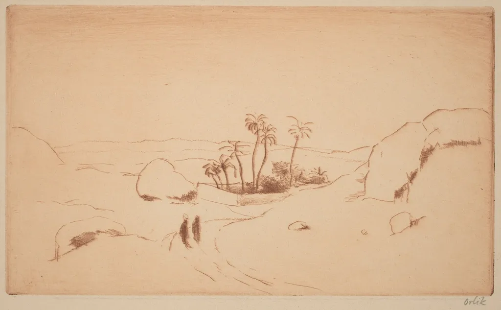 Oasis in the Desert, by Emil Orlik, ink, 1913