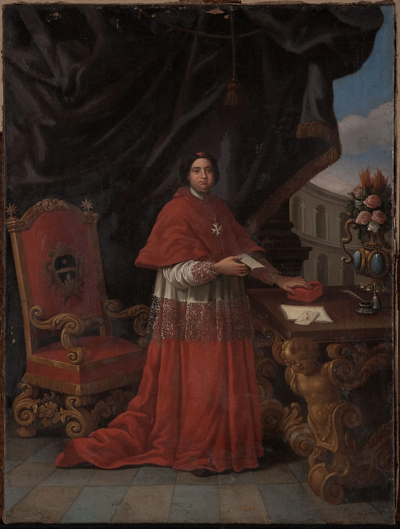 Portrait of a cardinal, Knight of Malta, detail
