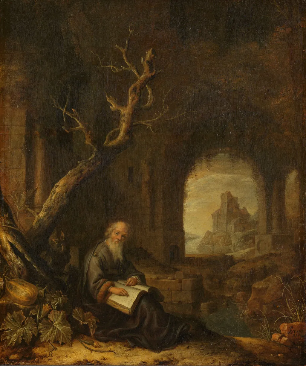 A Hermit in a Ruin, by Jan Adriaensz. van Staveren, oil, 1650