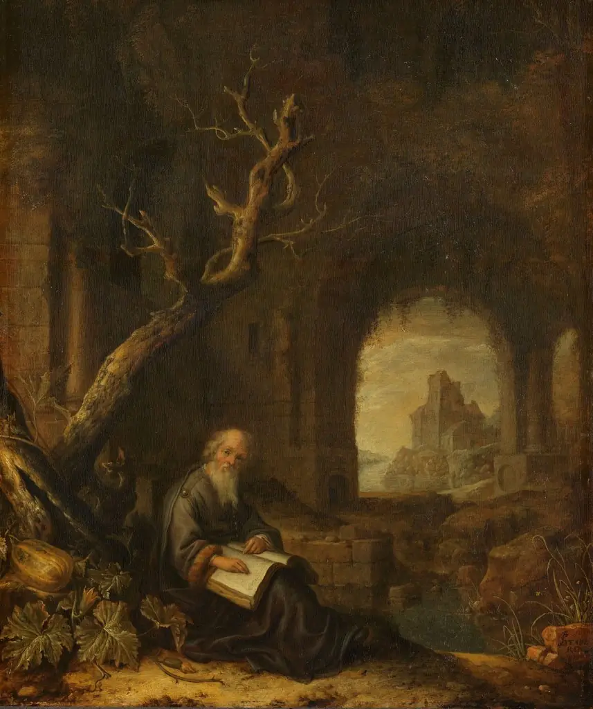 A Hermit in a Ruin, by Jan Adriaensz. van Staveren, oil, 1650