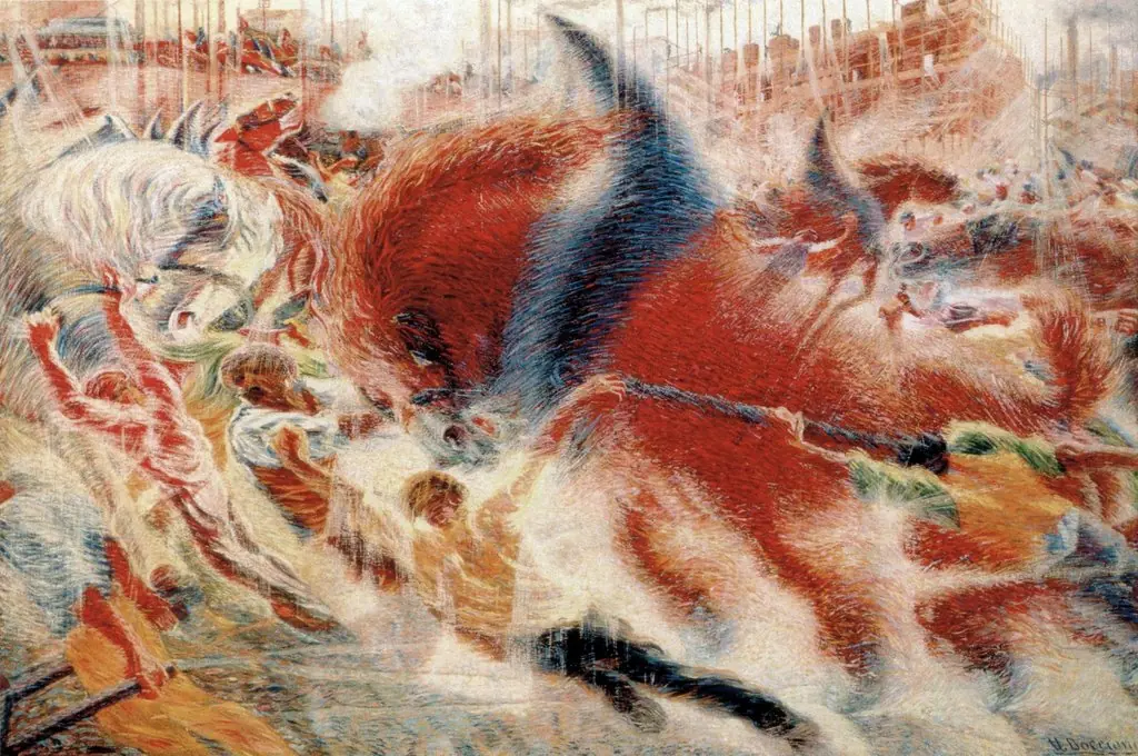 The City Rises, by Umberto Boccioni, oil, 1910