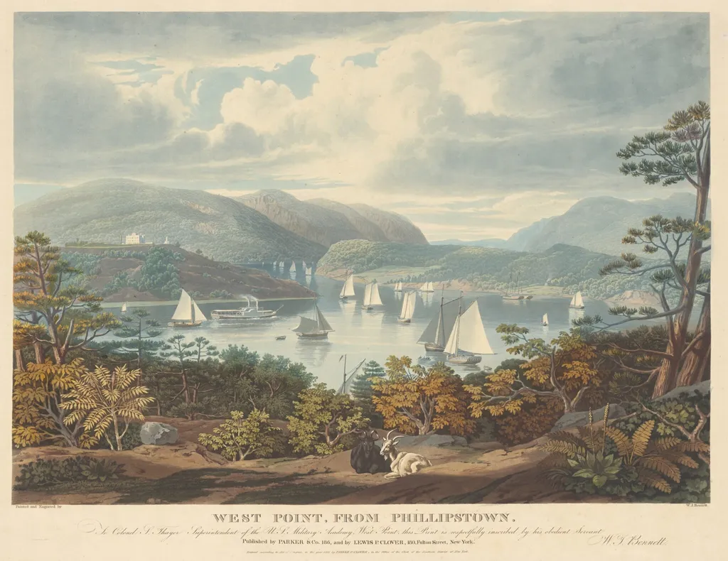 West Point, from Phillipstown, by William James Bennett, ink, 1831