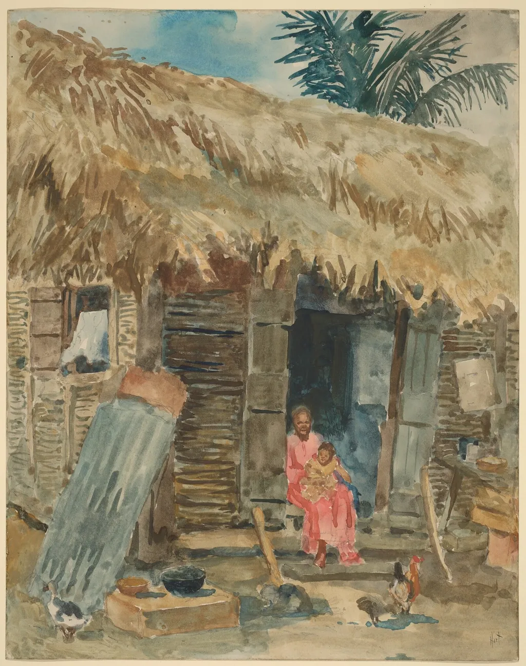 Hut in Trinidad, by George Overbury Hart, graphite, 1917