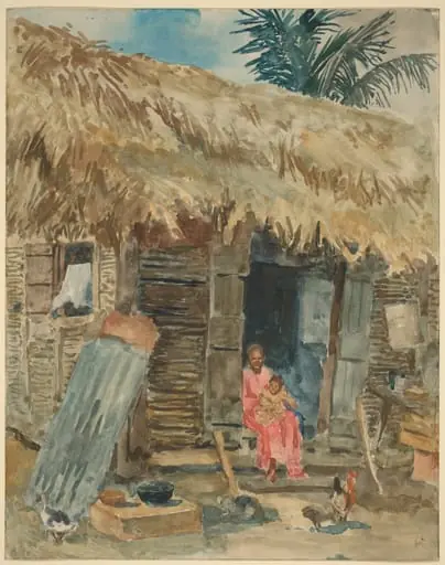 Hut in Trinidad, by George Overbury Hart, graphite, 1917