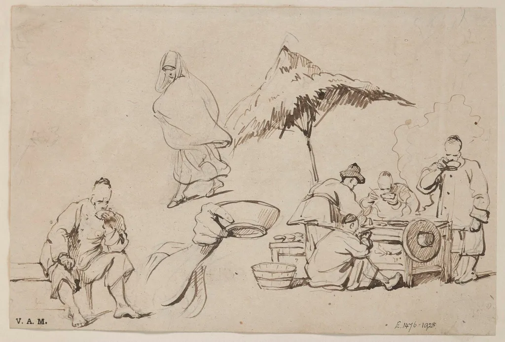 Chinese figures at a food stall, by George Chinnery, 19