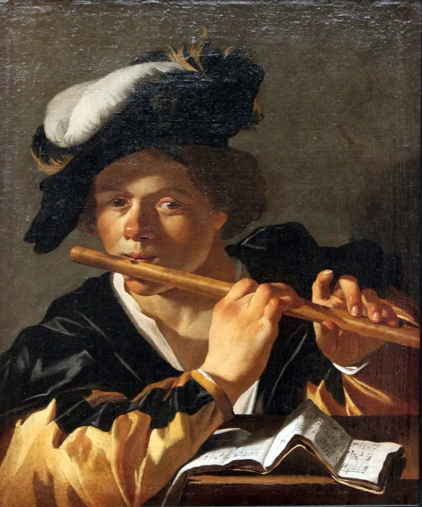 The Flute Player, by Dirck van Baburen, paint, 1619