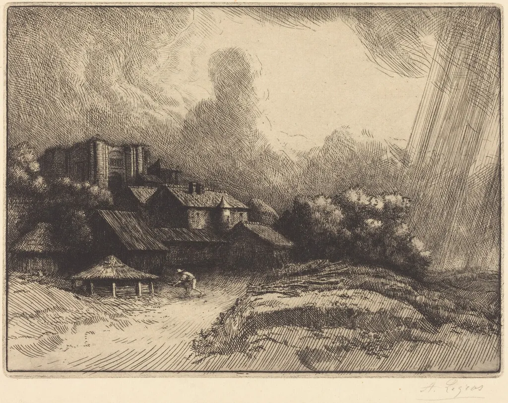 Farm at the Monastery (La ferme de l'abbaye), by Alphonse Legros, ink, 1874