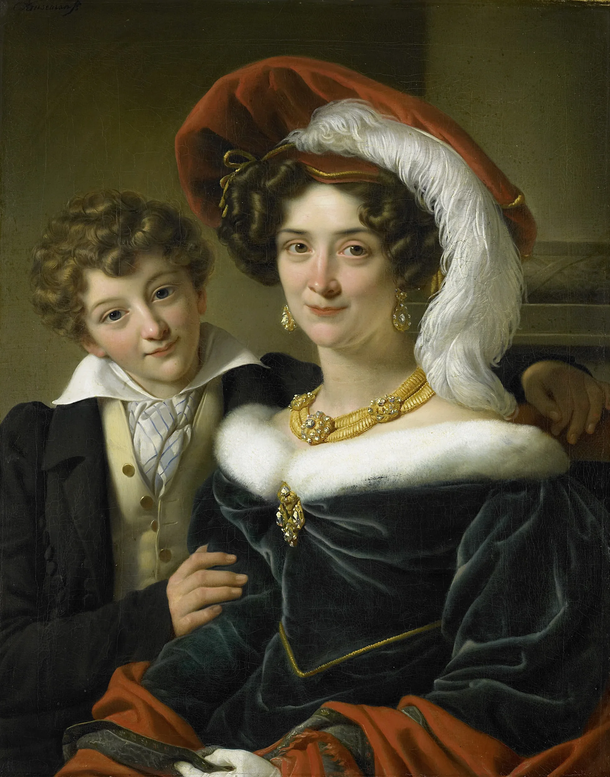 Portrait of Rudolphina Wilhelmina Elizabeth de Sturler, second Wife of Count Johannes van den Bosch with their Son Richard Leeuwenhart, detail