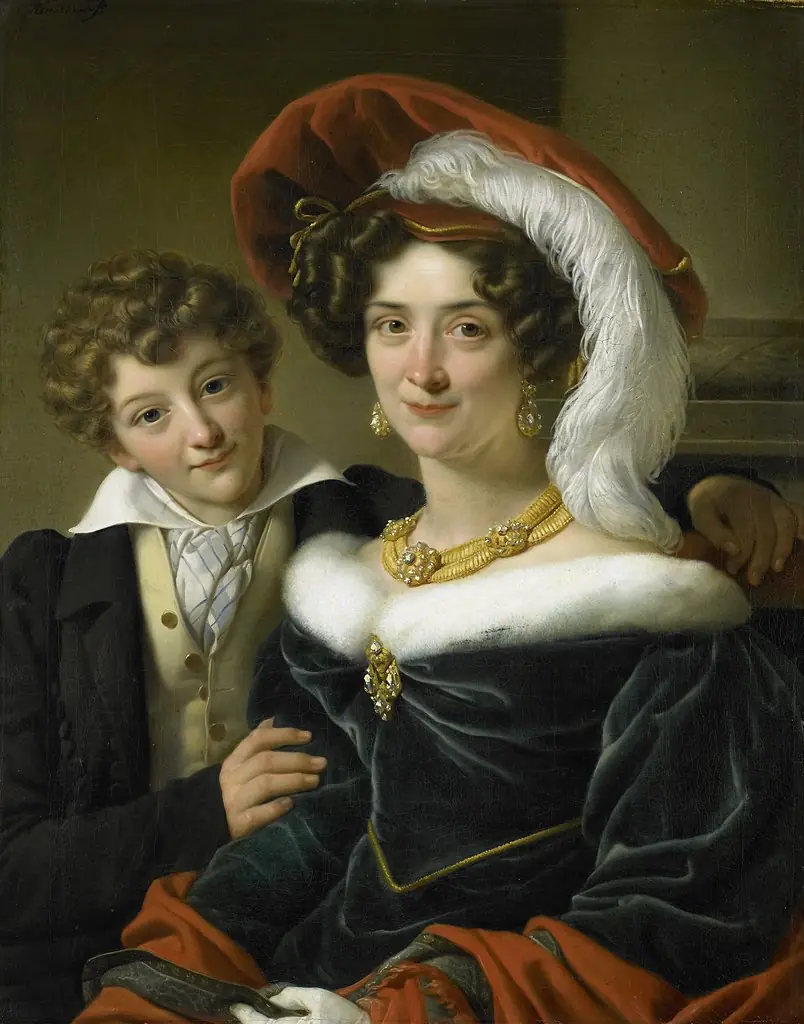 Portrait of Rudolphina Wilhelmina Elizabeth de Sturler, second Wife of Count Johannes van den Bosch with their Son Richard Leeuwenhart, by Cornelis Kruseman, oil, 1829