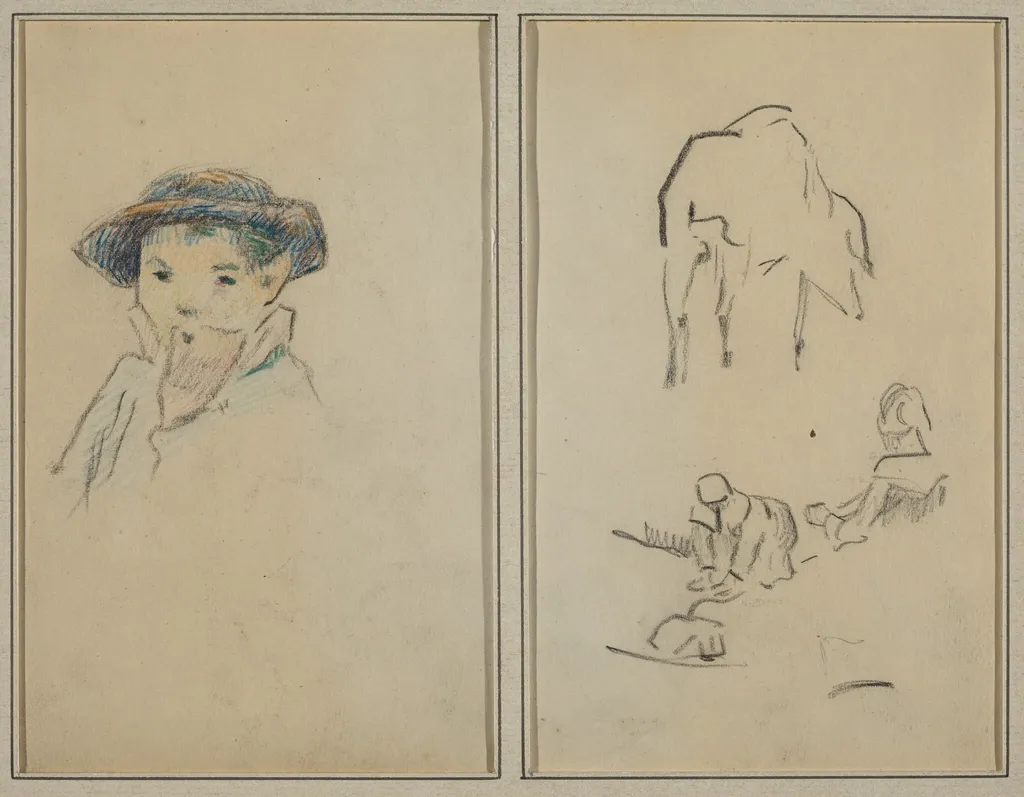 Little Breton Boy; A Pig and a Washerwoman [recto], by Paul Gauguin, crayon, 1886