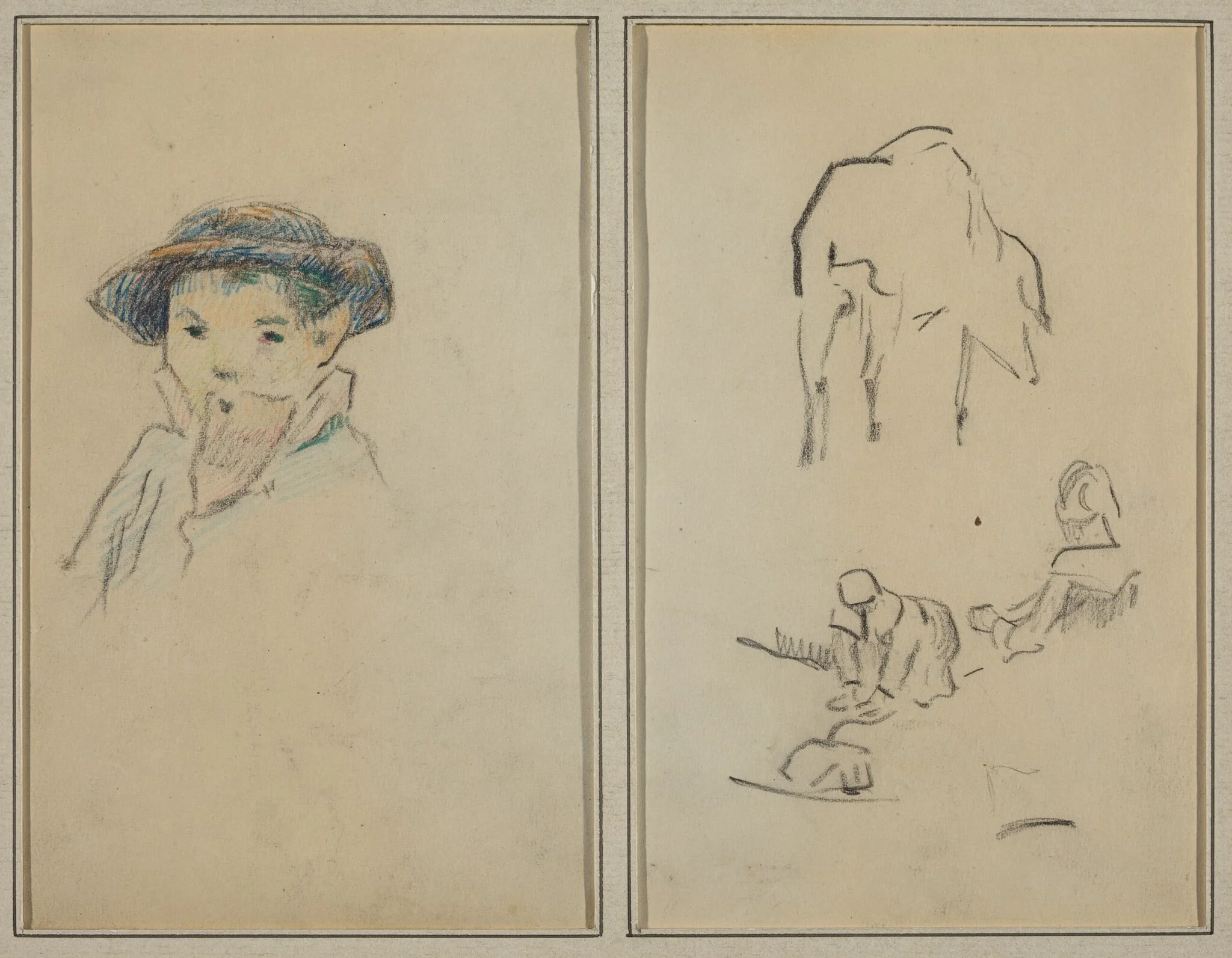 Little Breton Boy; A Pig and a Washerwoman [recto], detail