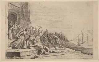 The Followers of Solon Defending the Temple of Venus, by Willem Basse, ink, 1634