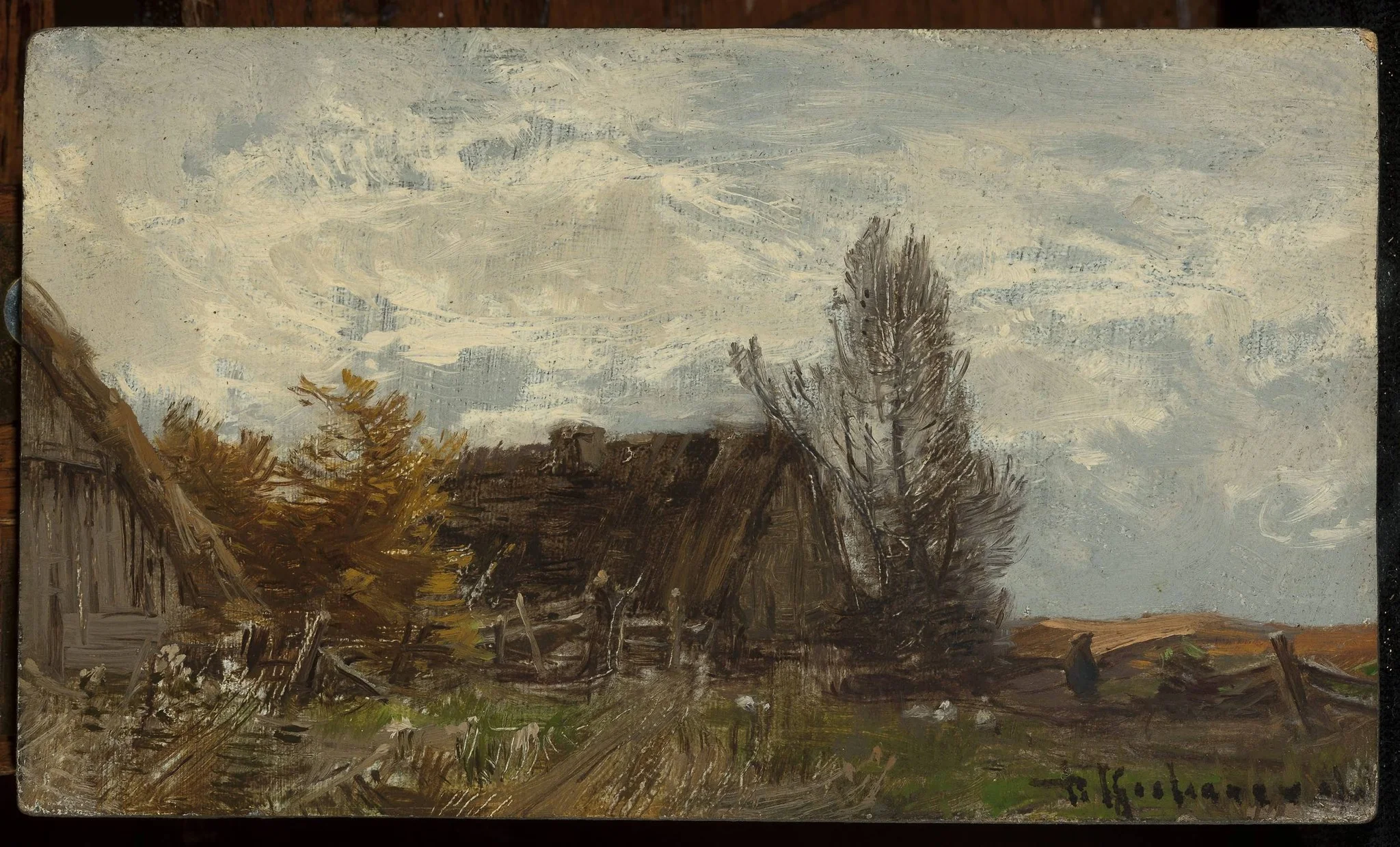Countryside landscape with a farmyard, detail