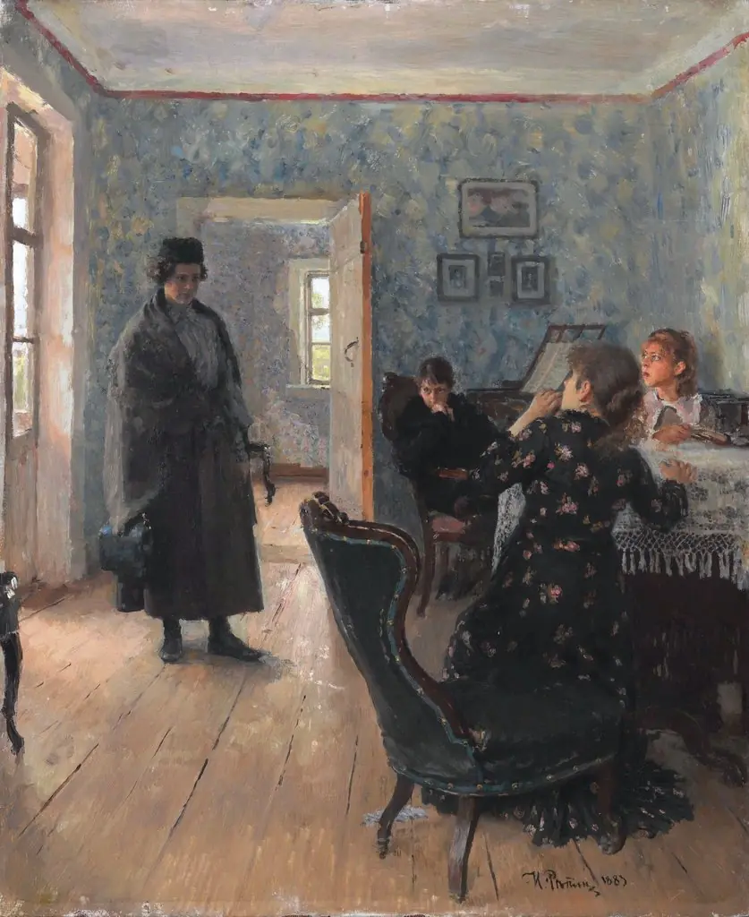 They Did Not Expect Her, by Ilya Repin, oil, 1892
