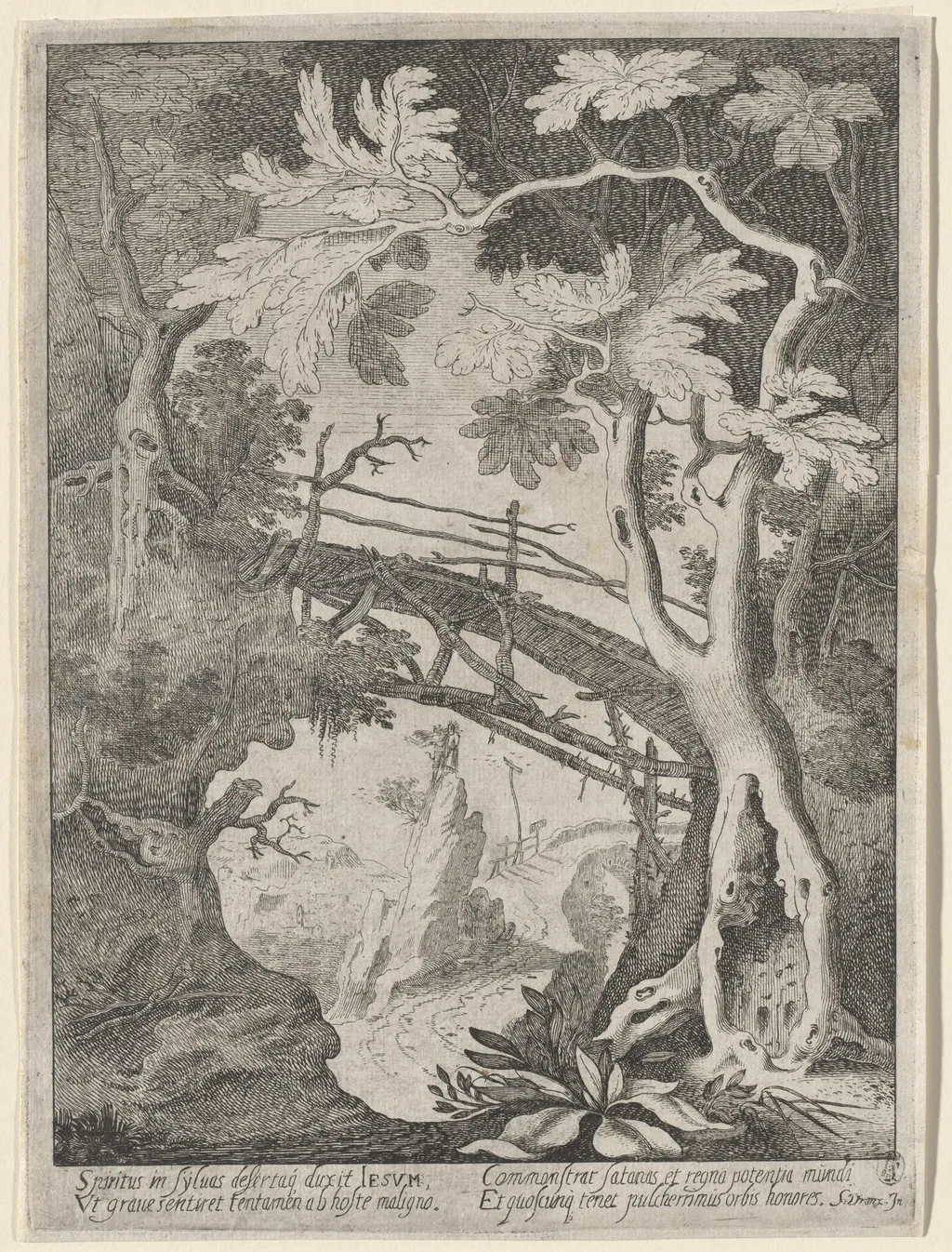A Rocky Landscape with the Temptation of Christ, by Sebastiaen Vrancx, ink, 1624
