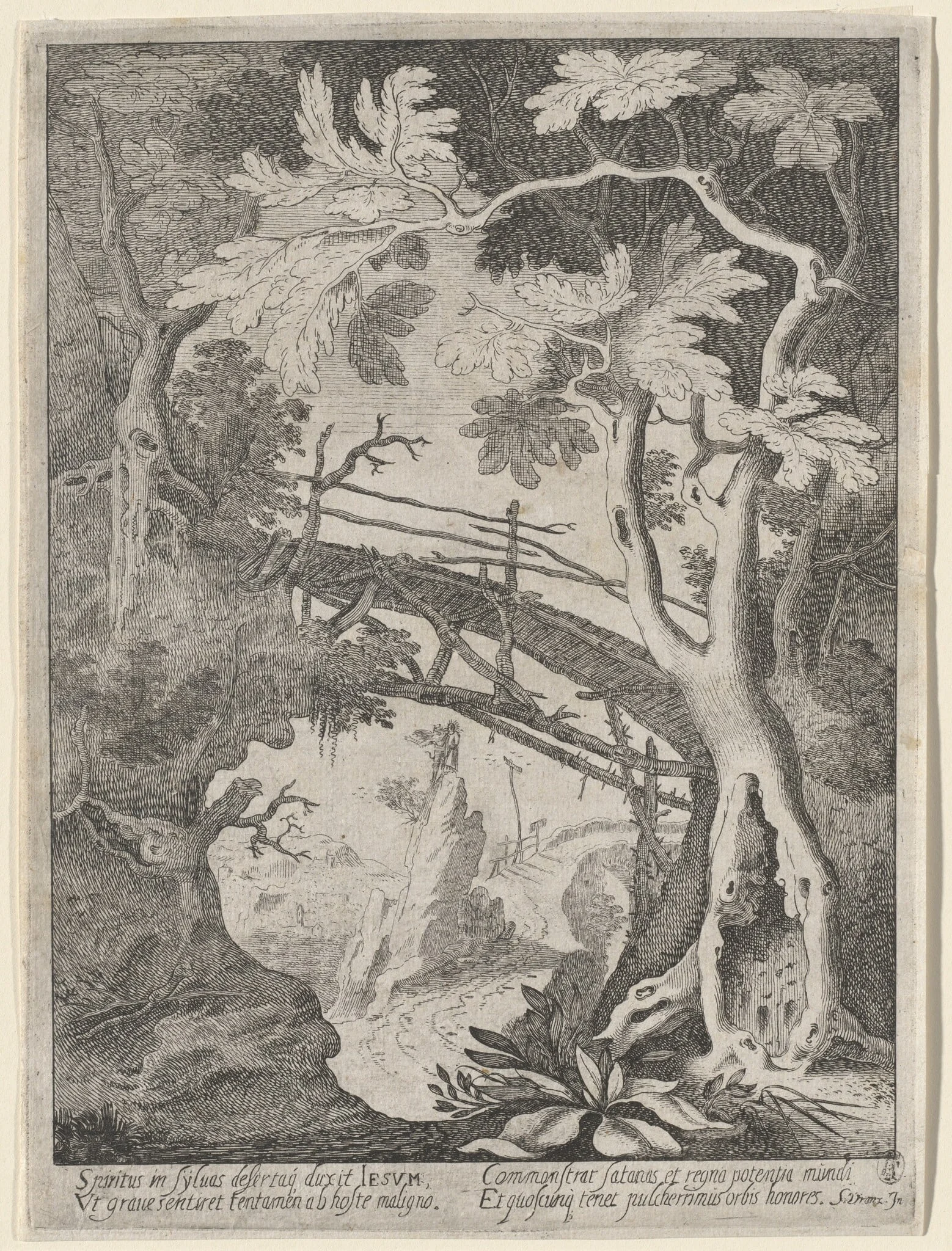 A Rocky Landscape with the Temptation of Christ, detail