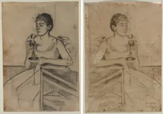 After-Dinner Coffee (recto); After-Dinner Coffee (verso), by Mary Cassatt, 1889
