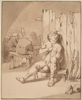 Drunken Peasant at an Inn, by Cornelis Ploos van Amstel, ink, 1775