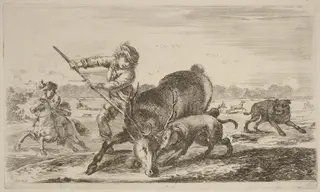 Stag at Bay, by Stefano Della Bella, ink, 1637