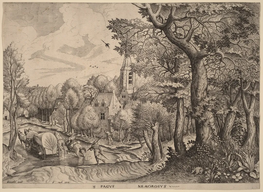 Pagus Nemorosus (Wooded Village), by Johannes van Doetechum the Elder, ink, 1556