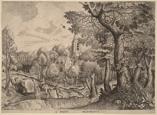 Pagus Nemorosus (Wooded Village), by Johannes van Doetechum the Elder, ink, 1556
