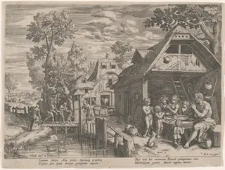 Henoch and His Family at a Meal, by Jan Sadeler I, ink, 1586