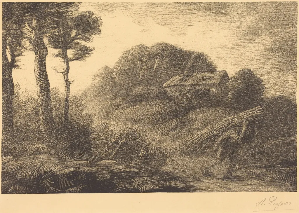 Return of the Fagot-gatherer, 2nd plate (Le retour du fagotier), by Alphonse Legros, ink, 1874