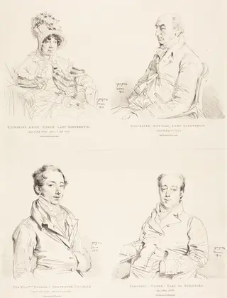 Sylvester (Douglas) Lord Glenbervie; Katherine Anne (North) Glenbervie; Frederic (North) Earl of Guilford; Frederic Sylvester Douglas, by Jean Auguste Dominique Ingres, ink, 1815
