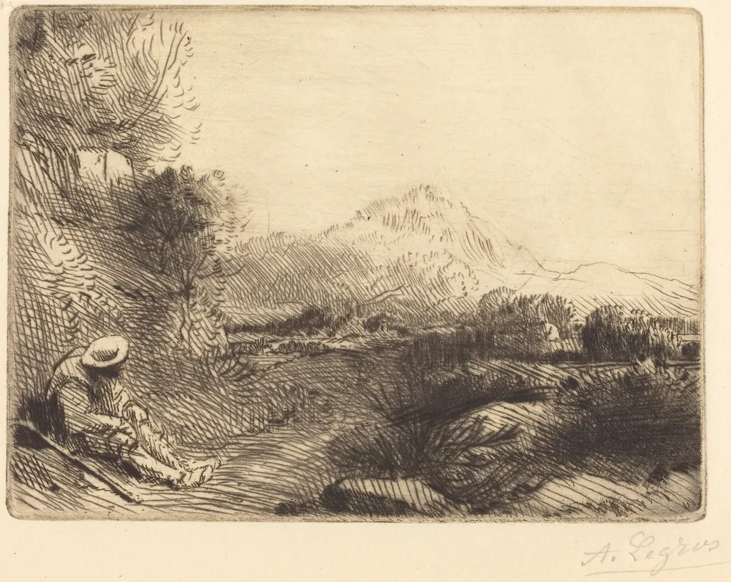 Traveler Resting (Repos du voyageur), by Alphonse Legros, ink, 1874