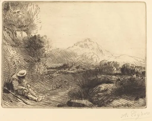 Traveler Resting (Repos du voyageur), by Alphonse Legros, ink, 1874