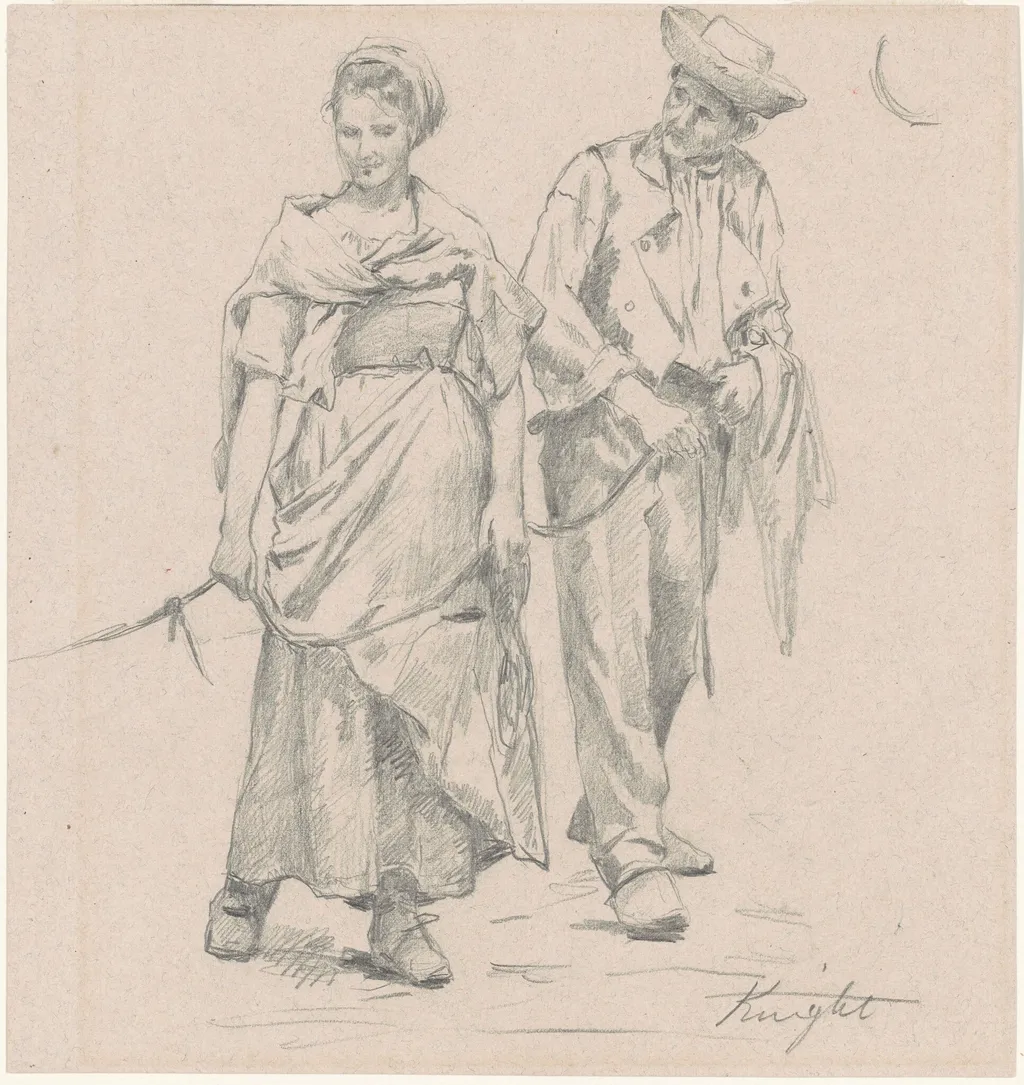 Two Peasants, by Daniel Ridgway Knight, graphite