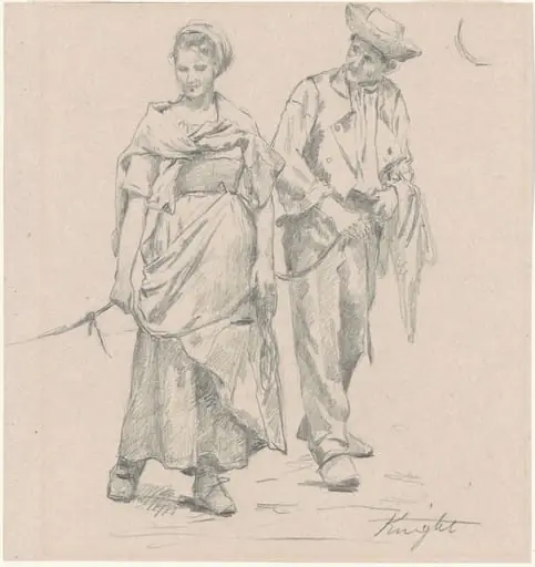 Two Peasants, by Daniel Ridgway Knight, graphite
