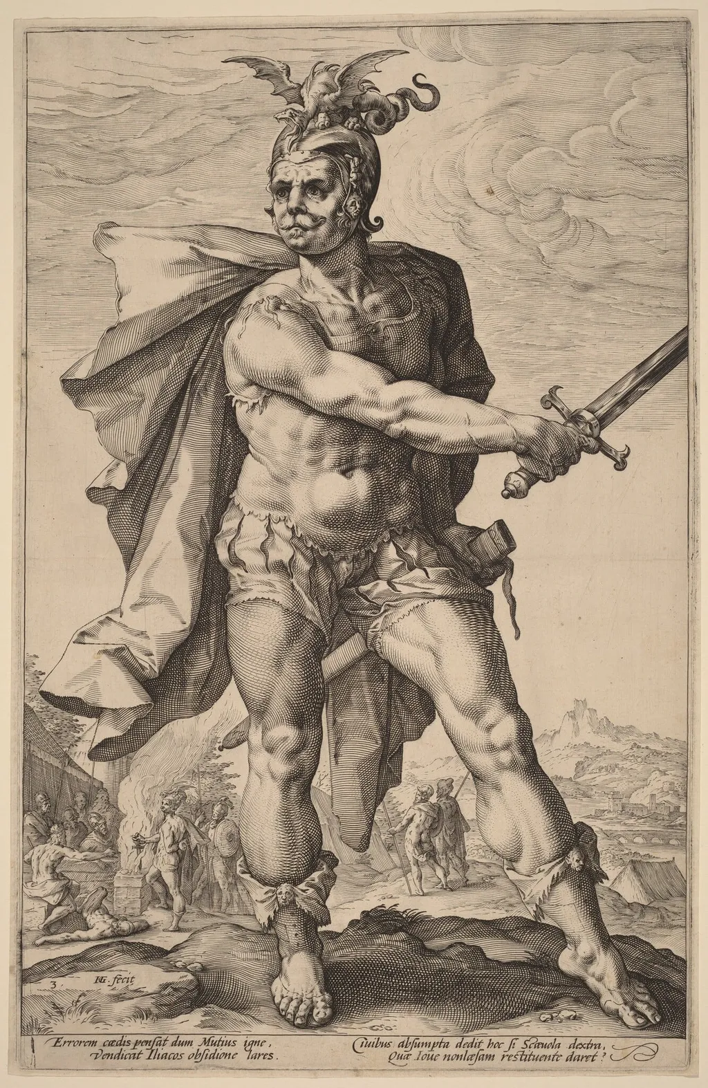 Mucius Scaevola, by Hendrik Goltzius, ink, 1586