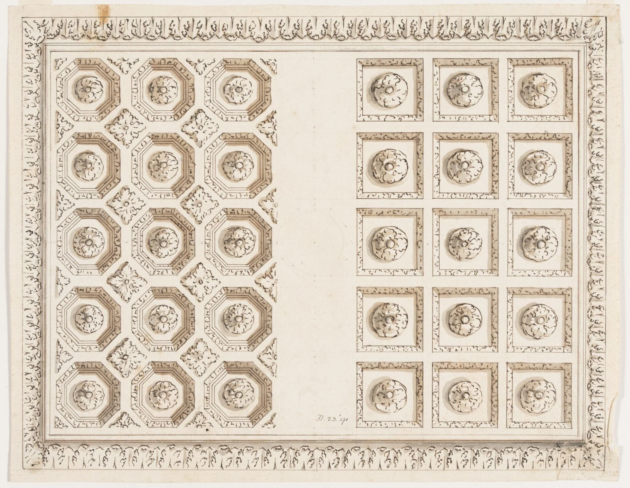 Design for a coffered ceiling set within an acanthus frame, detail