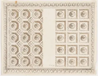 Design for a coffered ceiling set within an acanthus frame, by James, Sir Thornhill, 1750