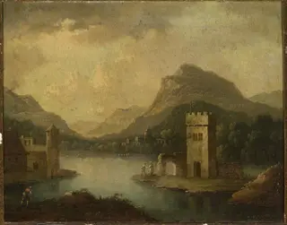 Romantic landscape with architecture, by Johann Christoph von Bemmel, oil, 1762