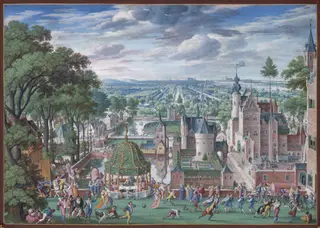 Parklandschaft mit Schloss, by Hans Bol, watercolor