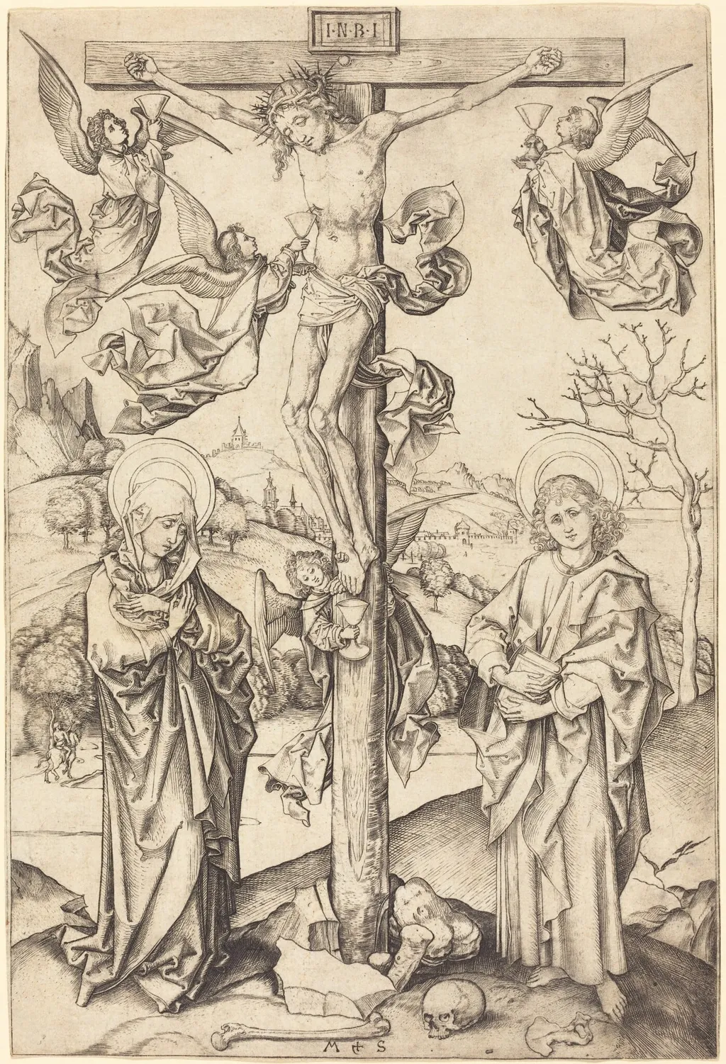 The Crucifixion with Four Angels, by Martin Schongauer, ink, 1475