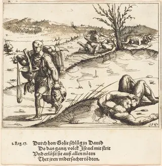 David Beheads Goliath, by Augustin Hirschvogel, ink, 1547