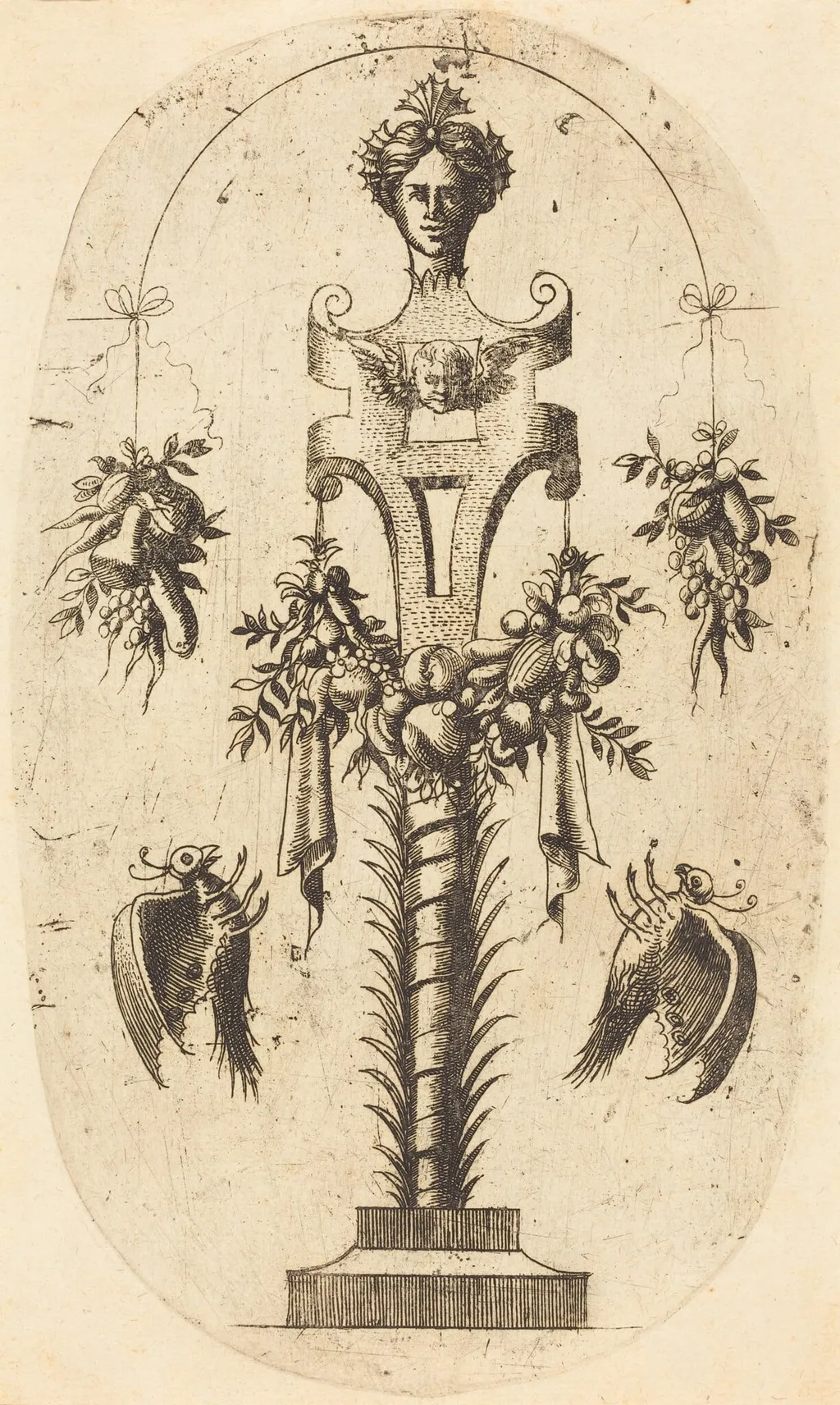 Woman's Head on a Pedestal, by Jean Mignon, ink