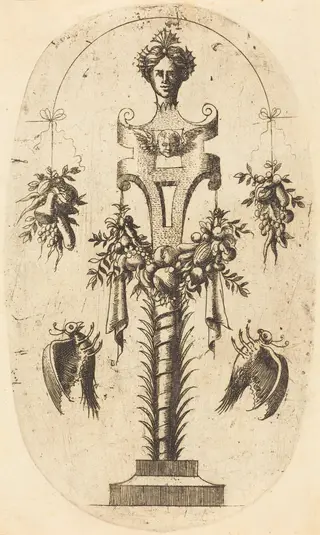 Woman's Head on a Pedestal, by Jean Mignon, ink