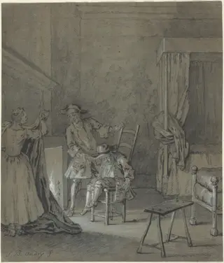 Ragotin enivré par La Rancune, by Jean-Baptiste Oudry, chalk, 1726