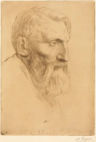 Auguste Rodin, by Alphonse Legros, ink, 1874