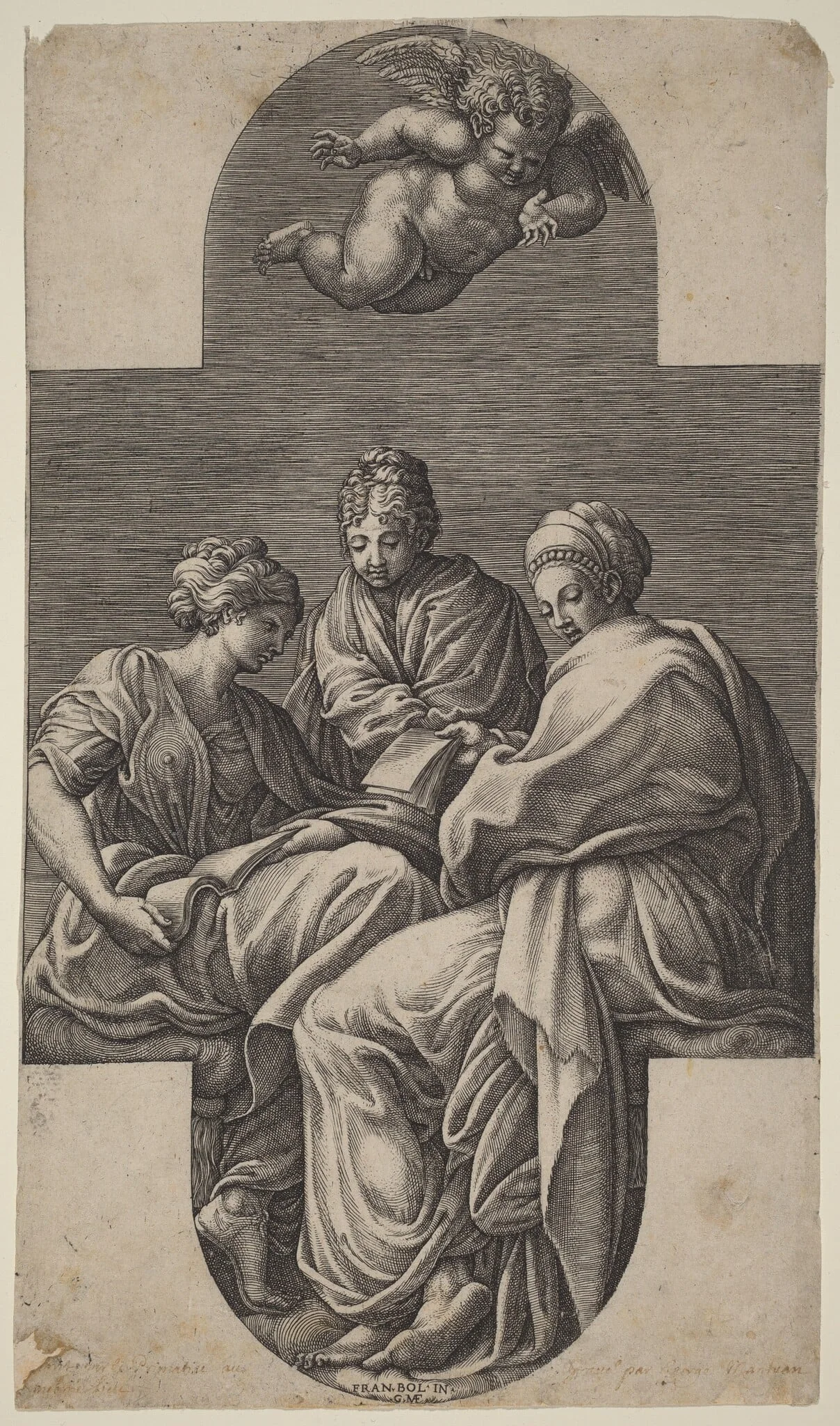 Three Muses and a Gesturing Putto, detail