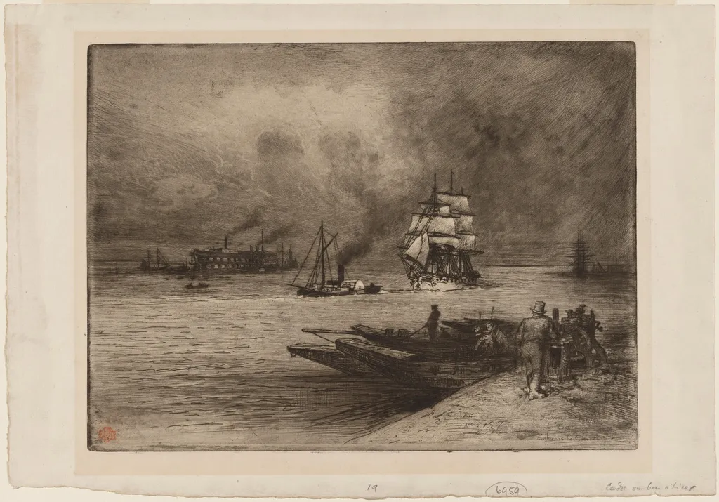 Near Gravesend: Souvenir of the Thames, by Félix-Hilaire Buhot, ink, 1883