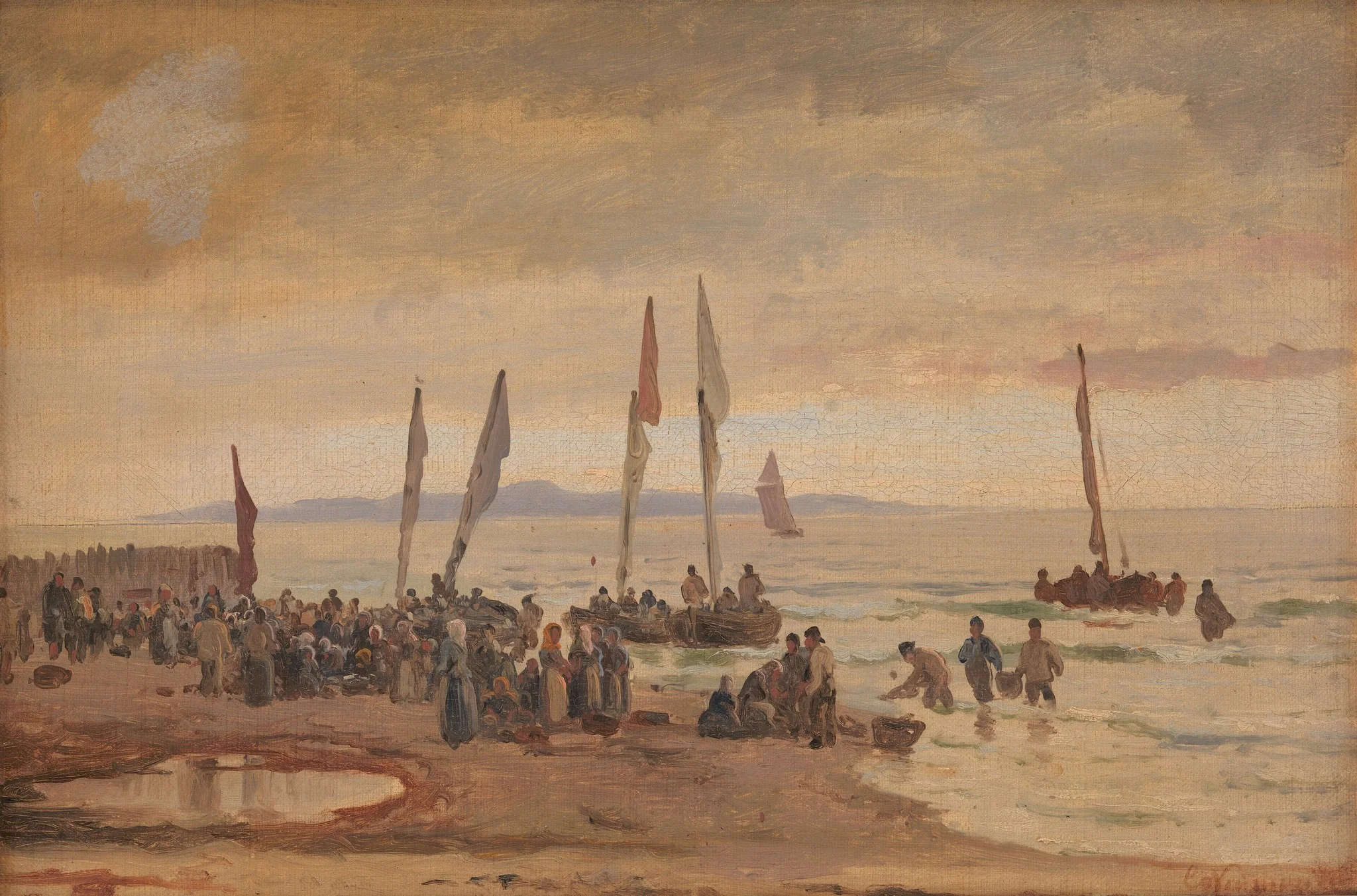 Hjemvendende fiskere modtages på Hornbæk Strand, detail