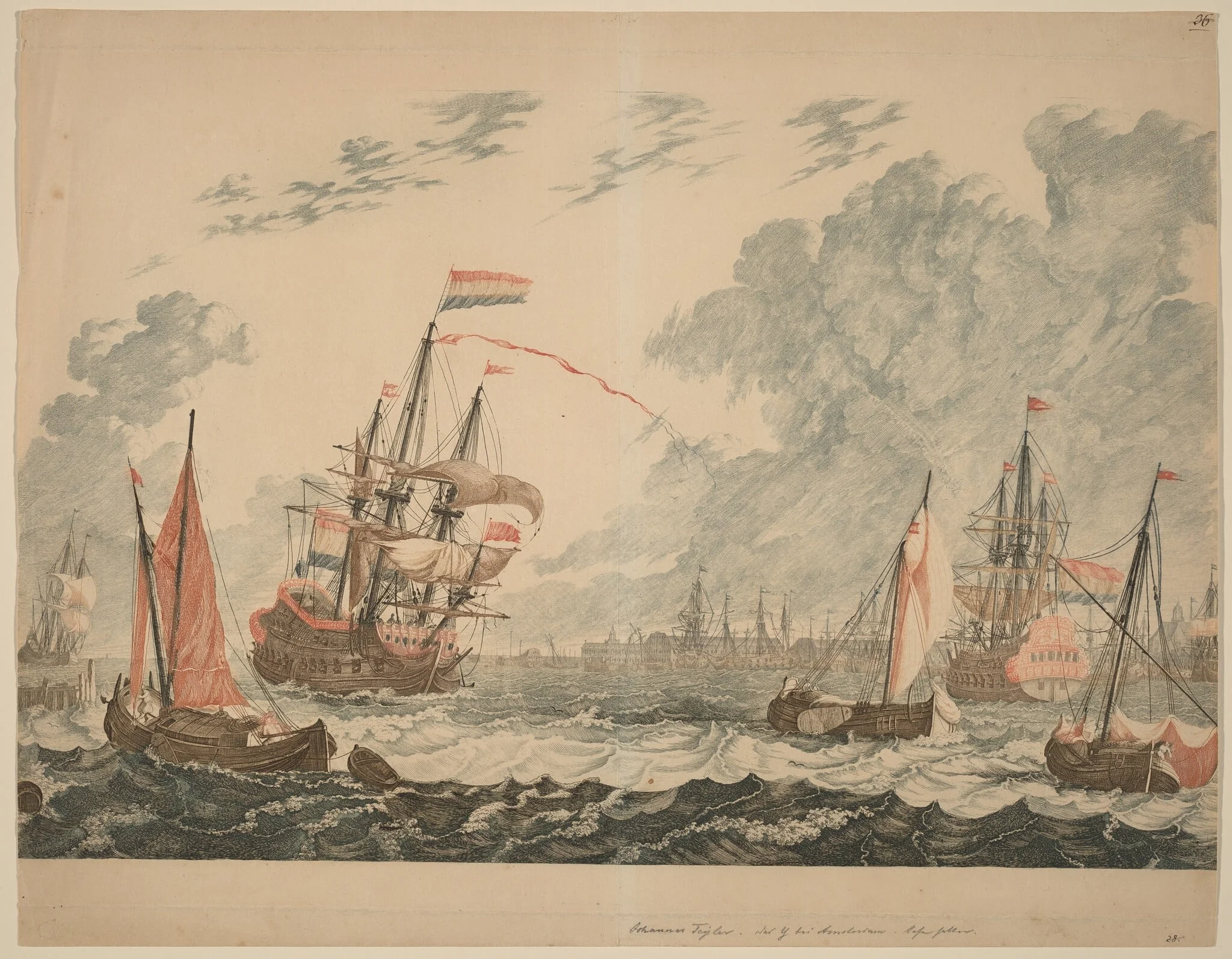 Amsterdam, Ships at the IJ on Choppy Water, detail