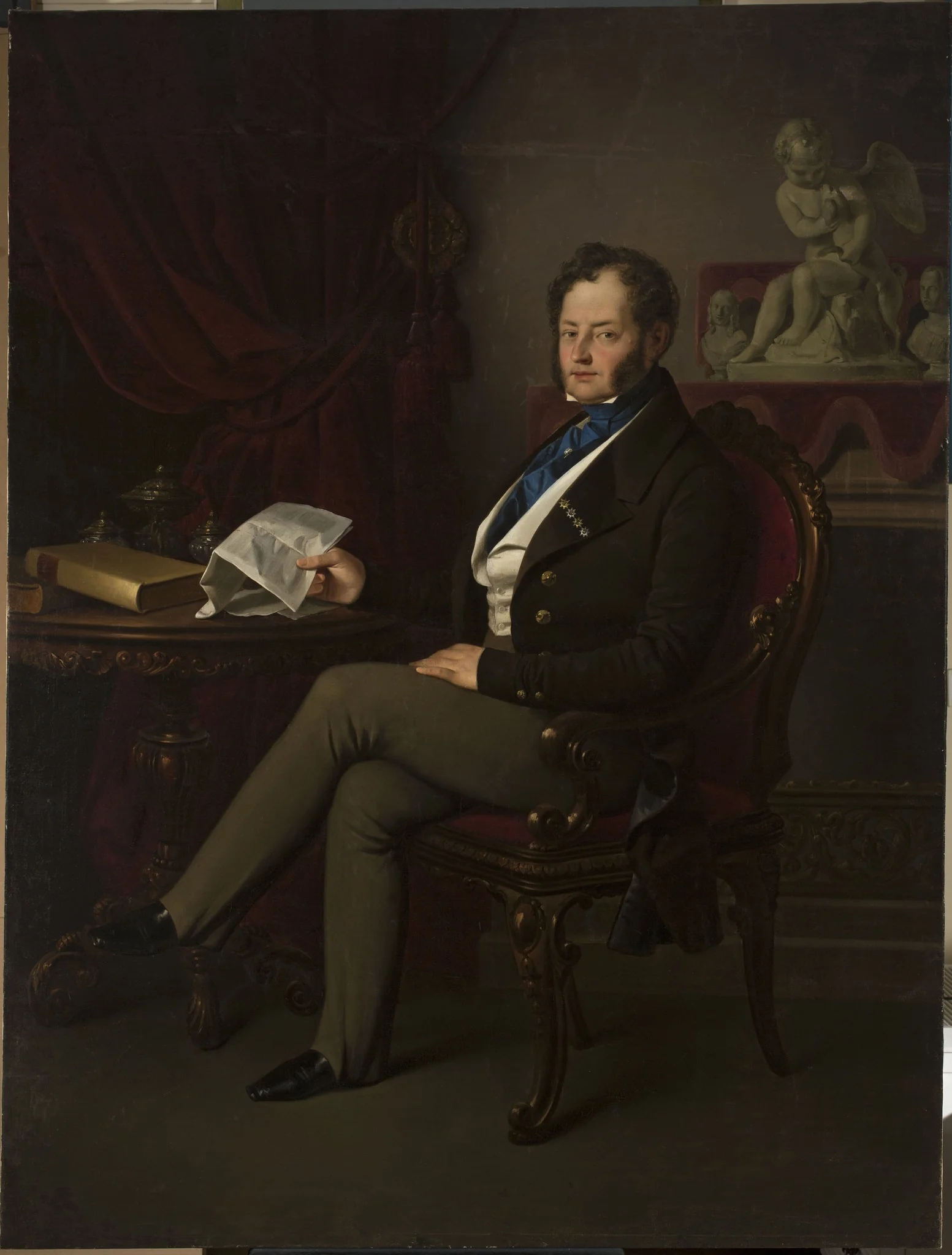 Portrait of Władysław Branicki, seated with a letter in his hand, detail