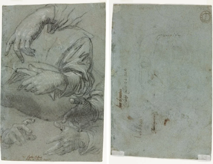 Studies of Hands (recto); Sketch of a Child's Head (verso), detail